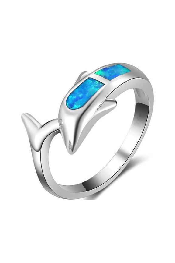 Dolphin Fire Opal Ring White Gold Plated Womens Ginger Lyne Collection