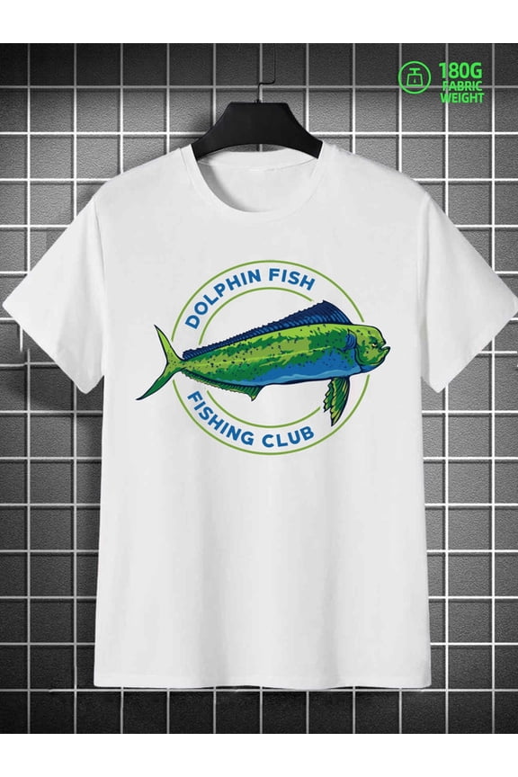 Dolphin Fish Club fish cotton tshirts t-shirt for men 180G 100% Cotton white Everyday wear, suitable for the office, dates, and going out Spring and summer clothing for men funny fishing for 60 year
