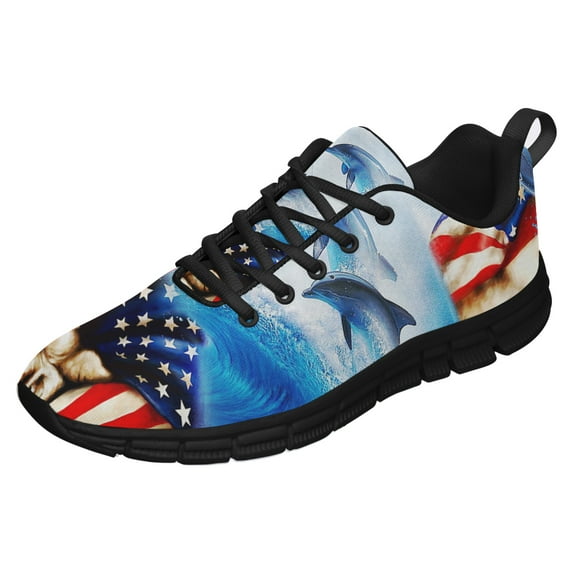 Dolphin Flag Running Shoes Sneakers Mesh Black Size 4.5