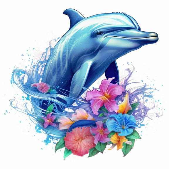 Dolphin Flower Wall Sticker Removable Vinyl Decal For Living Room Bedroom Bathroom 11.8X11.8In 0.33Lb For Home Decor Kids Room Office Dorm Easy Apply And Remove