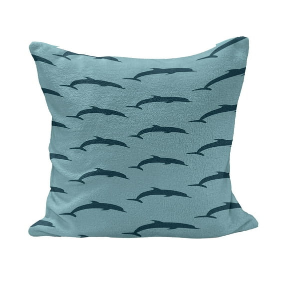 Dolphin Fluffy Throw Pillow Cushion Cover, Ocean Aquatic Fauna Dolphin Silhouette with Blue Color Scheme Abstract, Decorative Square Accent Pillow Case, 16" x 16", Pale Blue Dark Blue, by Ambesonne
