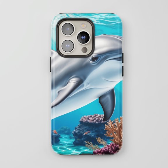 Dolphin For All iPhone Series Protective Phone Case Underwater Ocean Blue White