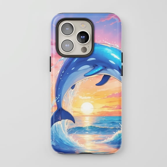 Dolphin For All iPhone Series Tough Phone Case Ocean Sunset Blue Orange
