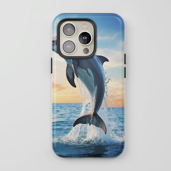 Dolphin For All iPhone Series Tough Phone Case Realistic Ocean Blue Orange