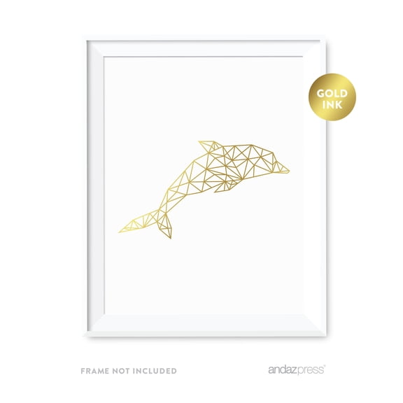 Dolphin Geometric Animal Origami Wall Art Metallic Gold Ink Print
