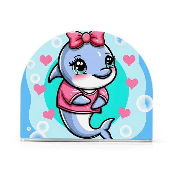 Dolphin Girl Hearts Bubbles Napkin Holder for Table Clear Napkin Stand Paper Holder Acrylic Organizer Dispenser Napkins for Dinner Kitchen Restaurant Room
