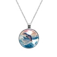 thumbnail image 1 of Dolphin Glass Circular Pendant Necklace Jewelry, 1 of 5