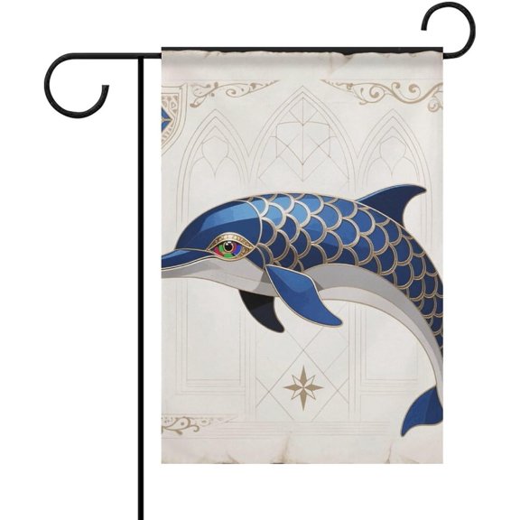 Dolphin Gothic Art Garden Flag 12x18 Inch Vintage Funny Spring Outdoor Flag Double Sided Farmhouse Yard Banner for Patio Lawn House Holiday Party Decor