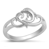 Dolphin Heart Ocean Animal Filigree Ring 925 Sterling Silver Band Jewelry Female Male Unisex Size 4