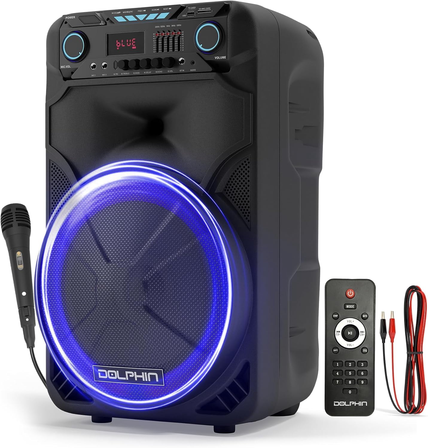 Dolphin SP-1500RBT BoxParty 1500: High Power 15" Woofer w/Loud & DEEP BASS | Portable Party Bluetooth Speaker with Sound Activated Lights