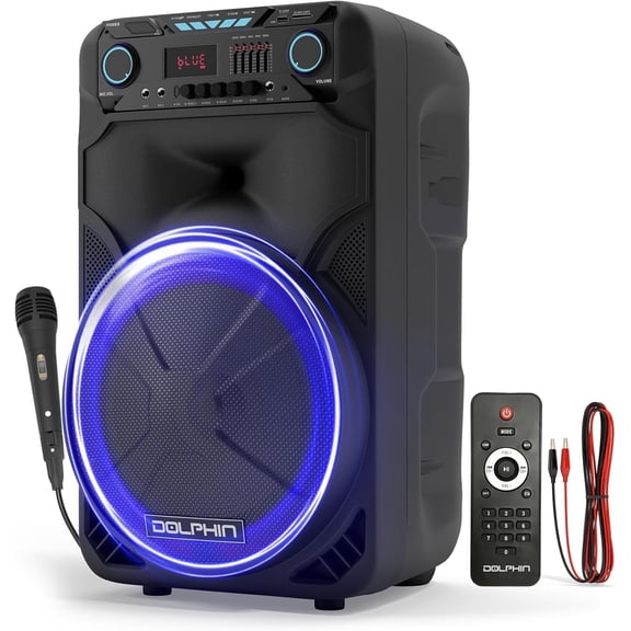 Dolphin SP-1500RBT BoxParty 1500: High Power 15" Woofer w/Loud & DEEP BASS | Portable Party Bluetooth Speaker with Sound Activated Lights