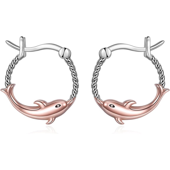 Dolphin Hoop Earrings for Women 925 Sterling Silver Dolphin Hoop Earrings Ocean Sea Jewelry Gift for Dolphin Lovers