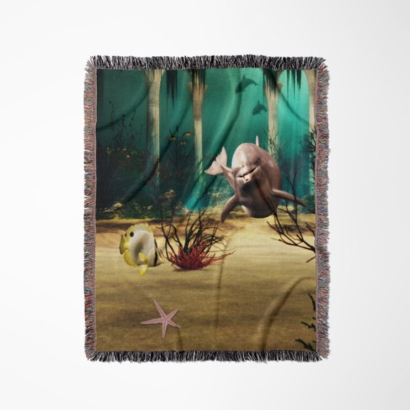 Dolphin In Atlantis, Woven Blanket