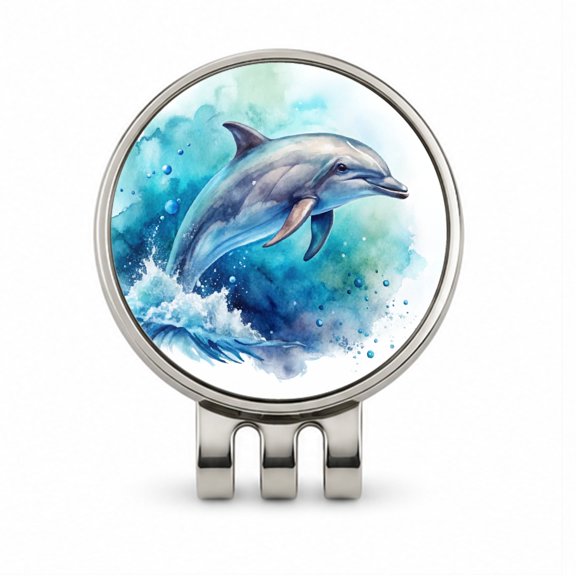 Dolphin In Ocean Watercolor Golf Hat Clip with Removable Magnetic Ball Marker