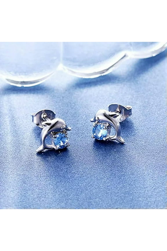 Dolphin Jewelry 925 Silver Stud Earrings Pretty Cubic Zircon Women Gifts A Pair
