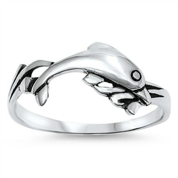 Dolphin Jumping Into Ocean Ring .925 Sterling Silver Band Jewelry Female Male Unisex Size 7