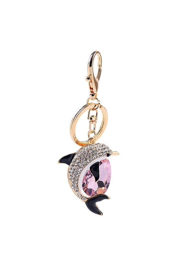 Dolphin Keychain Rhinestone Charm Alloy Bag Decor Key Ring Gift