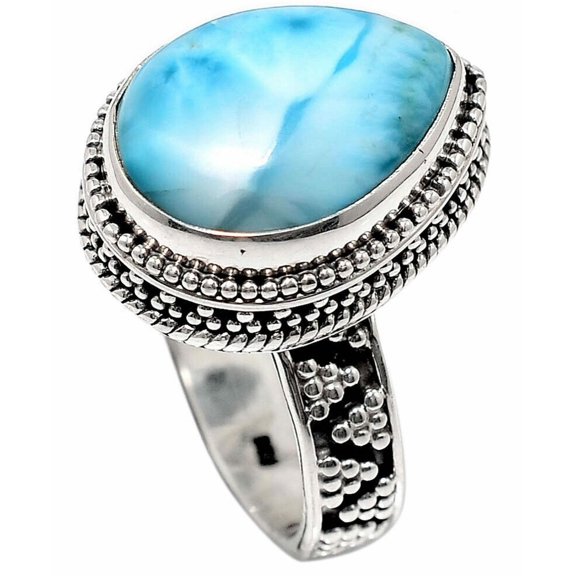 Dolphin Larimar Ring, 925 Silver Ring, Crystal Ring, Blue Stone Ring, Statement Ring, Middle Finger Ring, Women Ring, Dainty Ring, Boho Ring