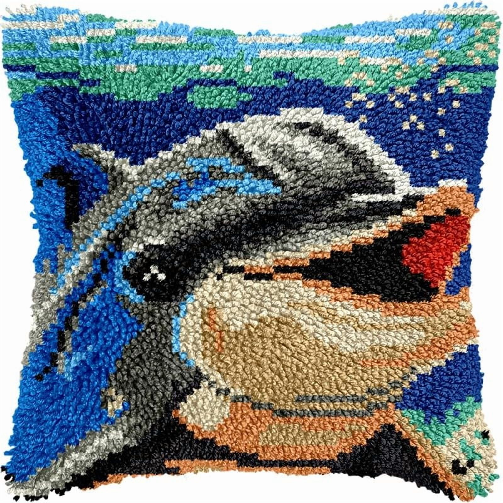 Dolphin Latch Hook Pillow Kits Pillow Cover with Pattern Printed Canvas Crochet Cross Hooking Pillowcase Cushion Crafts Embroidery Latch Hooking Crochet Kits 17x17 inch(158)