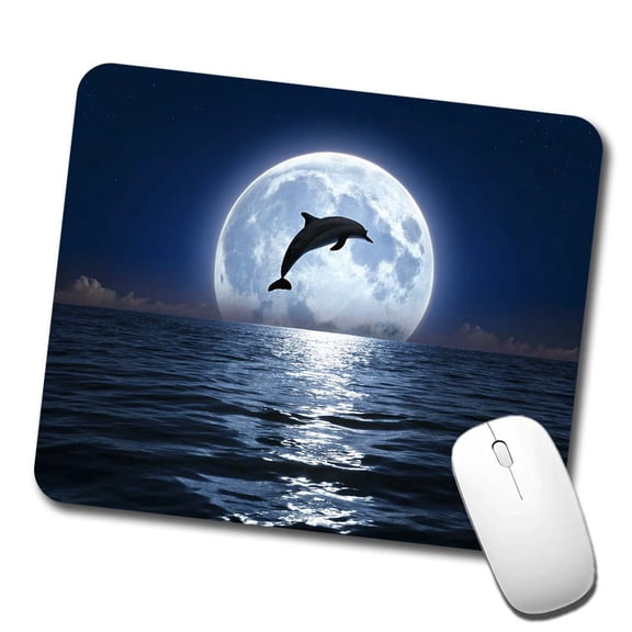 Dolphin Leaping Over Ocean Sea Full Moon Mouse Pad Low Profile Gaming Mat