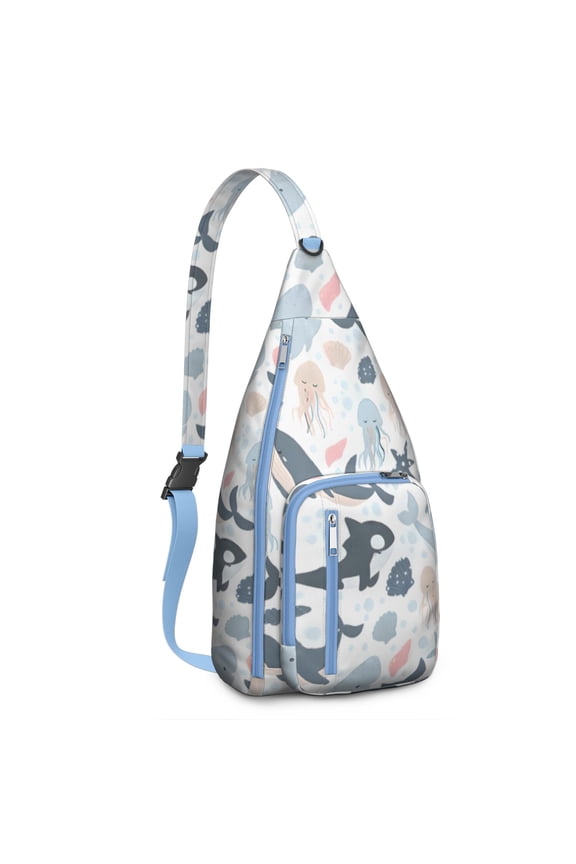Dolphin Lovers Sling Backpack - Playful Marine Life Pattern Shoulder Bag, Multi-Functional Anti-Theft Pack for School & Outdoor Adventures