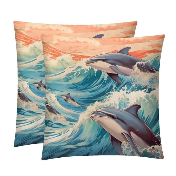 Dolphin Luxurious Velvet Throw Pillow Covers with Unique Patterns - Set of 2 Pillow Covers and Inserts, 16x16, 18x18, 20x20 Inches for All Occasions