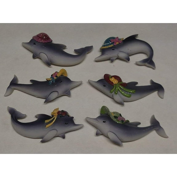 Dolphin Magnets with Hats Set of Six