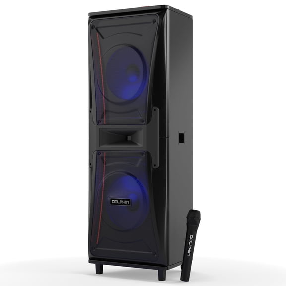 Dolphin Mammoth SP-75 Dual 15" Professional Bluetooth Speaker 7000W Power, X-BASS, Ground-Shaking Sound, Bluetooth, USB, SD, AUX, Wooden Cabinet