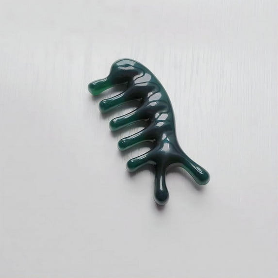 Dolphin Massage Shoulder and Neck Head Comb Resin Sandalwood Big Five-Teeth Meridian Head Leather Hair Therapy Comb-blackish green