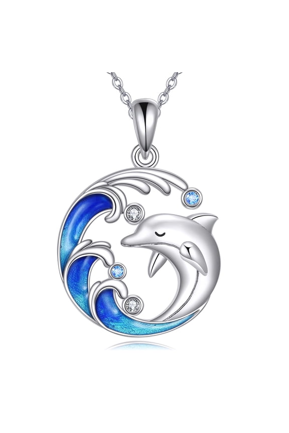 Dolphin Necklace 925 Sterling Silver Wave Dolphin Pendant Jewelry Gift for Women Ocean Gift