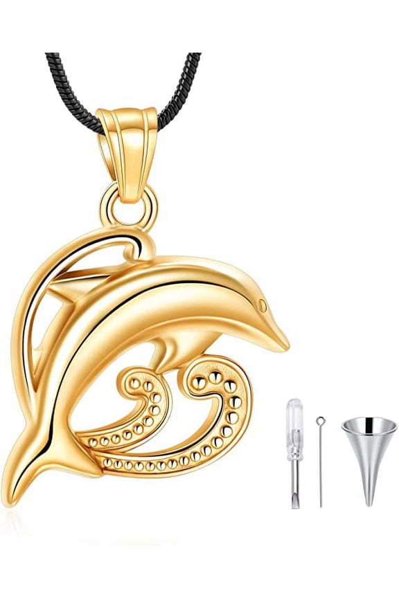 Stainless Steel 🐬Ocean Dolphin Urn Pendant Memory Necklace for Human Pet Cremation Ashes Keepsake Memorial Jewelry