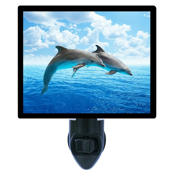 Night Light - Dolphin Jumping. | Dolphin Theme, Includes Free Switchable Insert, 4W Bulb, E12 Base