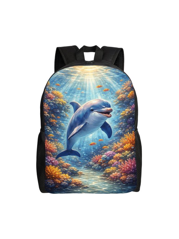 Dolphin Ocean Backpack Full Front Print Travel Laptop Bag for Men and Women