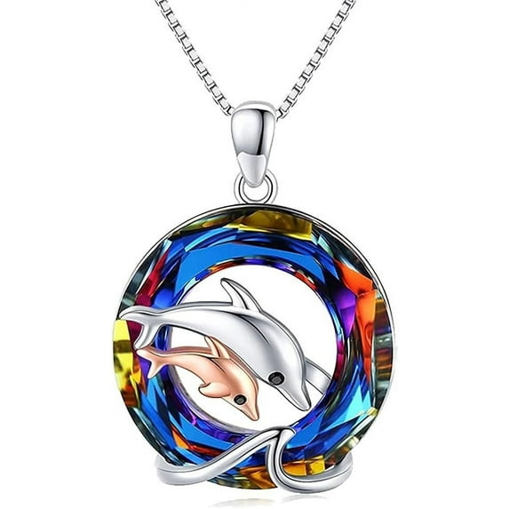 Dolphin Ocean Necklace,Animal Crystal Dolphin ,Ocean Series Pendant for Women