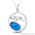 thumbnail image 1 of Dolphin Ocean Sealife Charm Created Opal & CZ Crystal 32x23mm (1.3x0.9in) Pendant & Chain Necklace in .925 Sterling Silver w/ Rhodium, 1 of 1