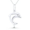 thumbnail image 1 of Dolphin Ocean Sealife Charm Hollow 3D Reversible 39x21mm (1.5x0.8in) Pendant & Chain Necklace in .925 Sterling Silver, 1 of 1