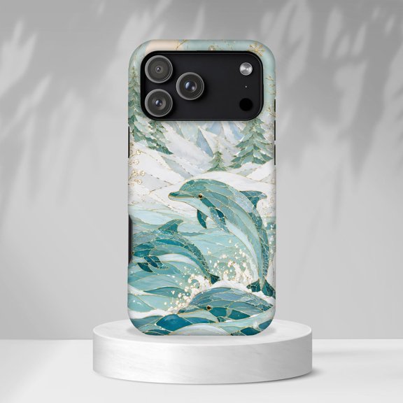 Dolphin Ocean Wave Coastal Sea Life Tough Phone Case, Dual-Layer Protective Cover for iPhone