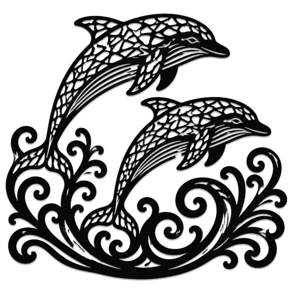 Dolphin Ocean Wave Metal Wall Art WallArt Decor Metal Outdoor Decor Metal Signs Modern Rustic Artwork Whimsical Elegant Home Decor Wall Decoration for Living Room Bedroom Bathroom Office Apartment