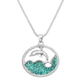 thumbnail image 1 of Dolphin Ocean Wave Pendant Necklace Blue Zircon Rhinestone Crystal Rhodium Plated 17 Inch Snake Chain J0296, 1 of 3