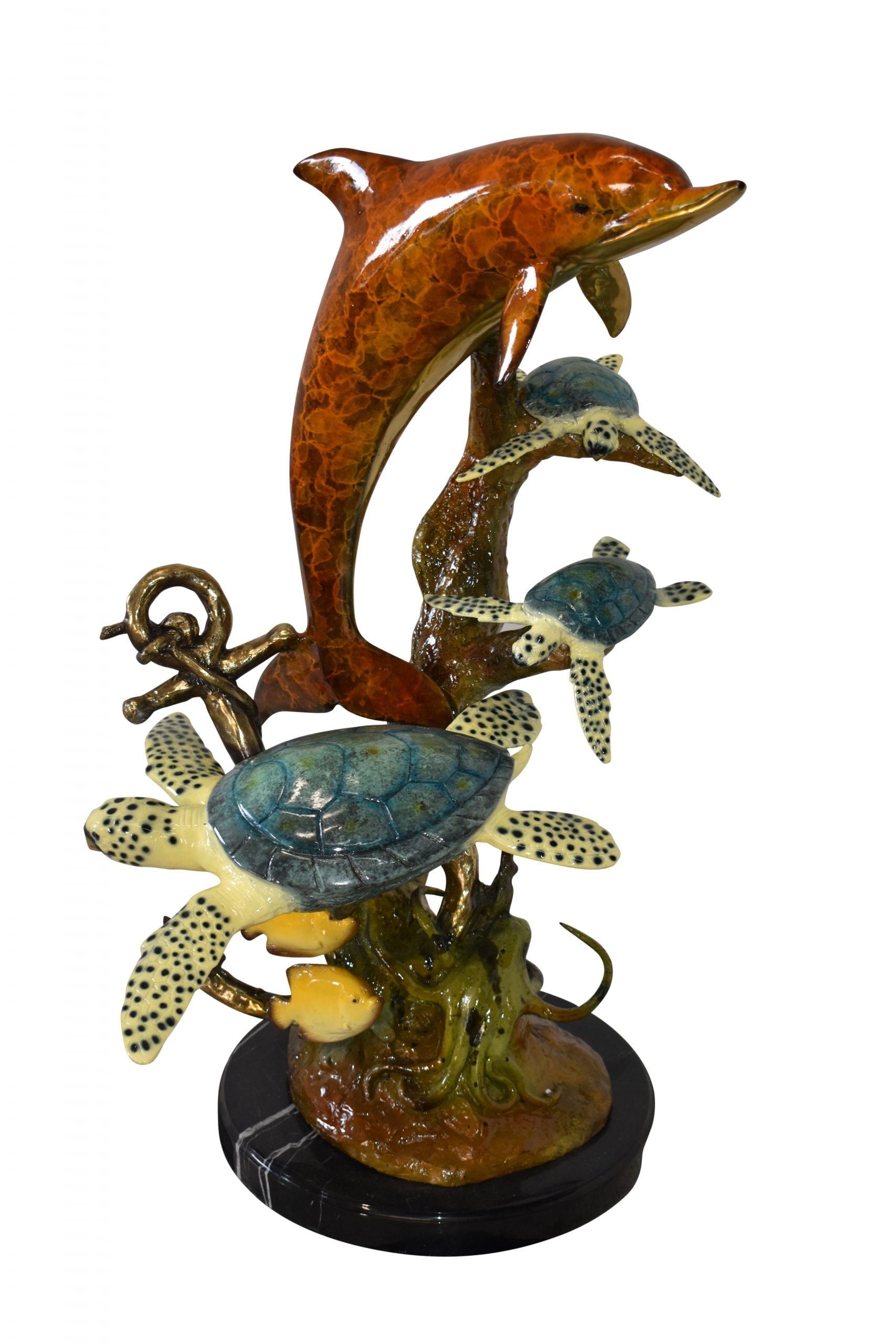 Nifao Dolphin Octopus and Three Turtles Outdoor Fountain Statue, Bronze Garden Water Feature Sculpture for Patio & Yard – Garden Outdoor Decor Sculpture, 28"L x 21"W x 35"H