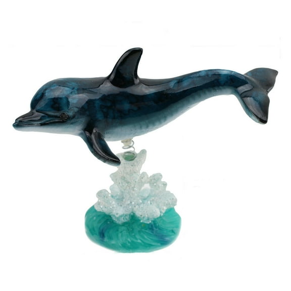 Dolphin On Glazed White Blue Coral Base Statue ~ Wiggles Jiggles Decor G16622