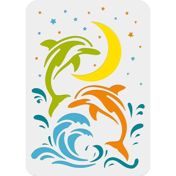 Dolphin Painting Stencil 11.69x8.27 Inch Reusable DIY Art and Craft Stencils Moons Stars Painting Stencil for DIY Making