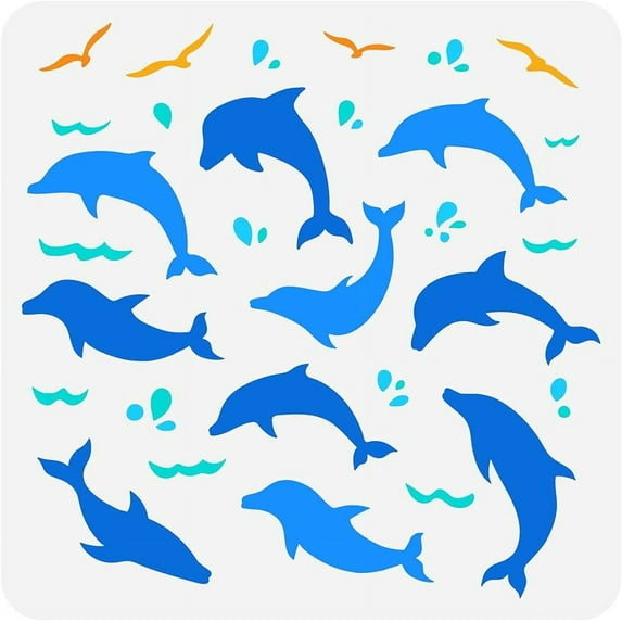 1Pc Dolphin Painting Reusable Plastic Stencil Template 11.8x11.8inch for Photo Album Tiles Canvas Bag