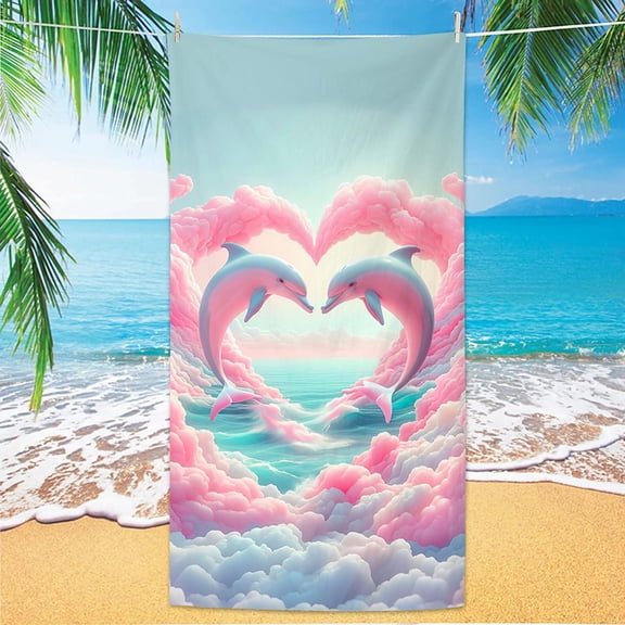 Dolphin Pattern Beach Towel, Digital Printing Thin Quick-Dry Anti-Sand Microfiber Lightweight for Swim Yoga Travel Gym Gift (15)