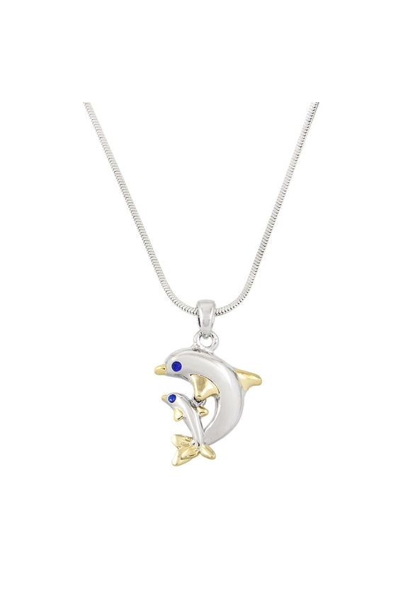 Dolphin Pendant Necklace Gold Rhodium Plated 17 Inch Snake Chain J0147