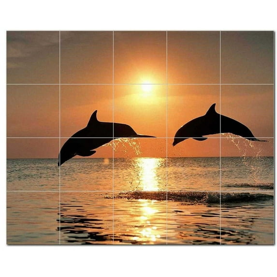 Dolphin Picture Ceramic Tile Mural Kitchen Backsplash Bathroom Shower, 404714-XL