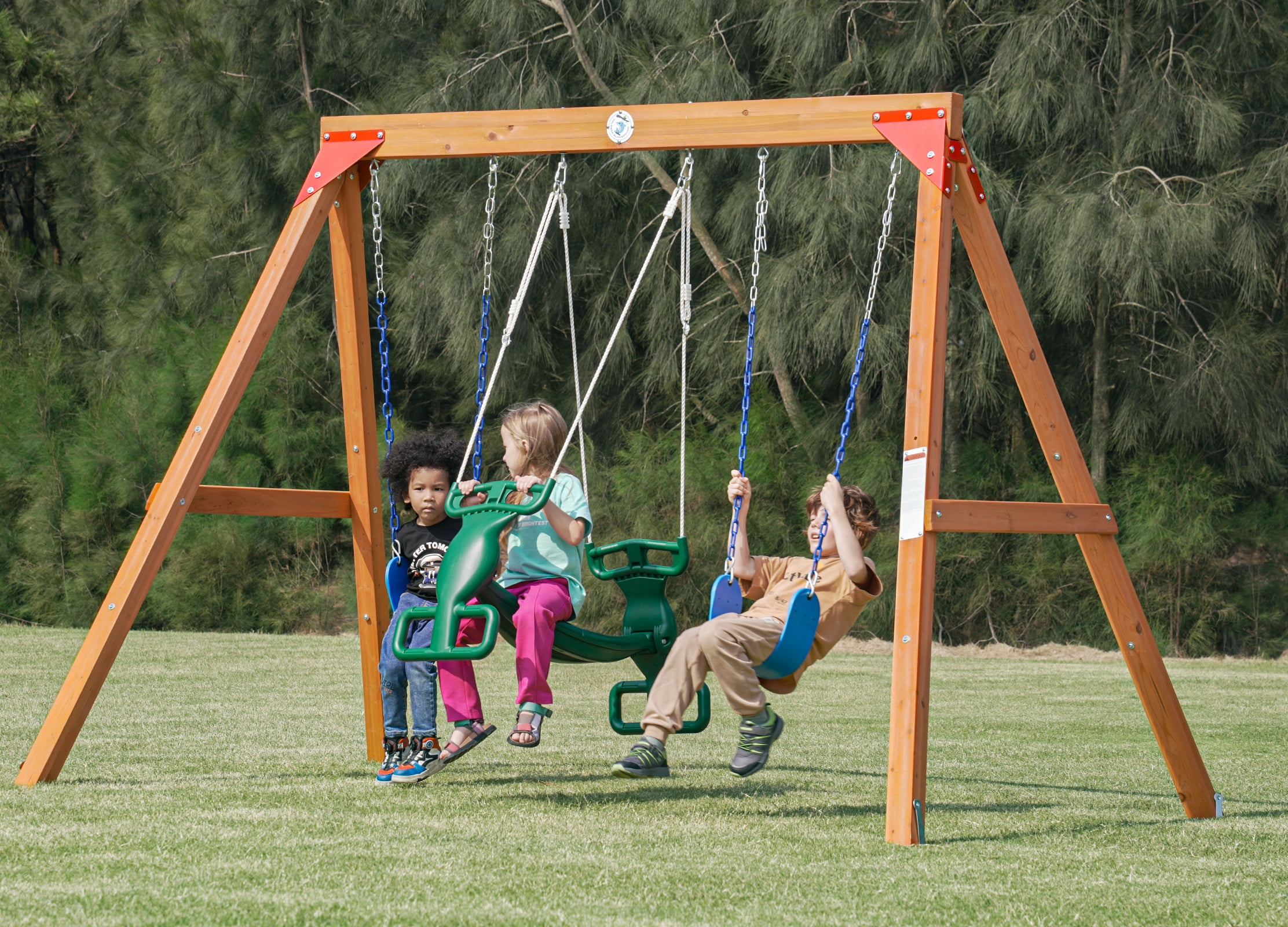 Walmart promo code:  Dolphin Playground Wooden Swing Sets for Backyard, 2 Person Glider and 2 Belt Swings