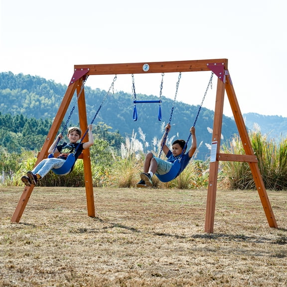 Dolphin Playground Wooden Swing Set Backyard Fun for Ages 3-12