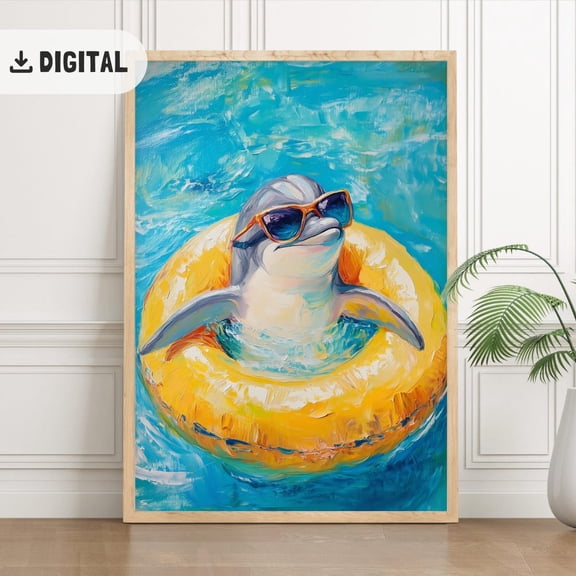 Dolphin Poster, Trendy Colorful Summer Positive Vibes Art Beach Pool Party Decoration Coastal Poster Wall Art Summer Poster, Unframed Poster Size 16x24