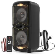 Dolphin SP-212RBT Dual 12" Rechargeable Portable Party Speaker with LED Lights, Wireless PA System, Deep Bass, and 5-Band Equalizer